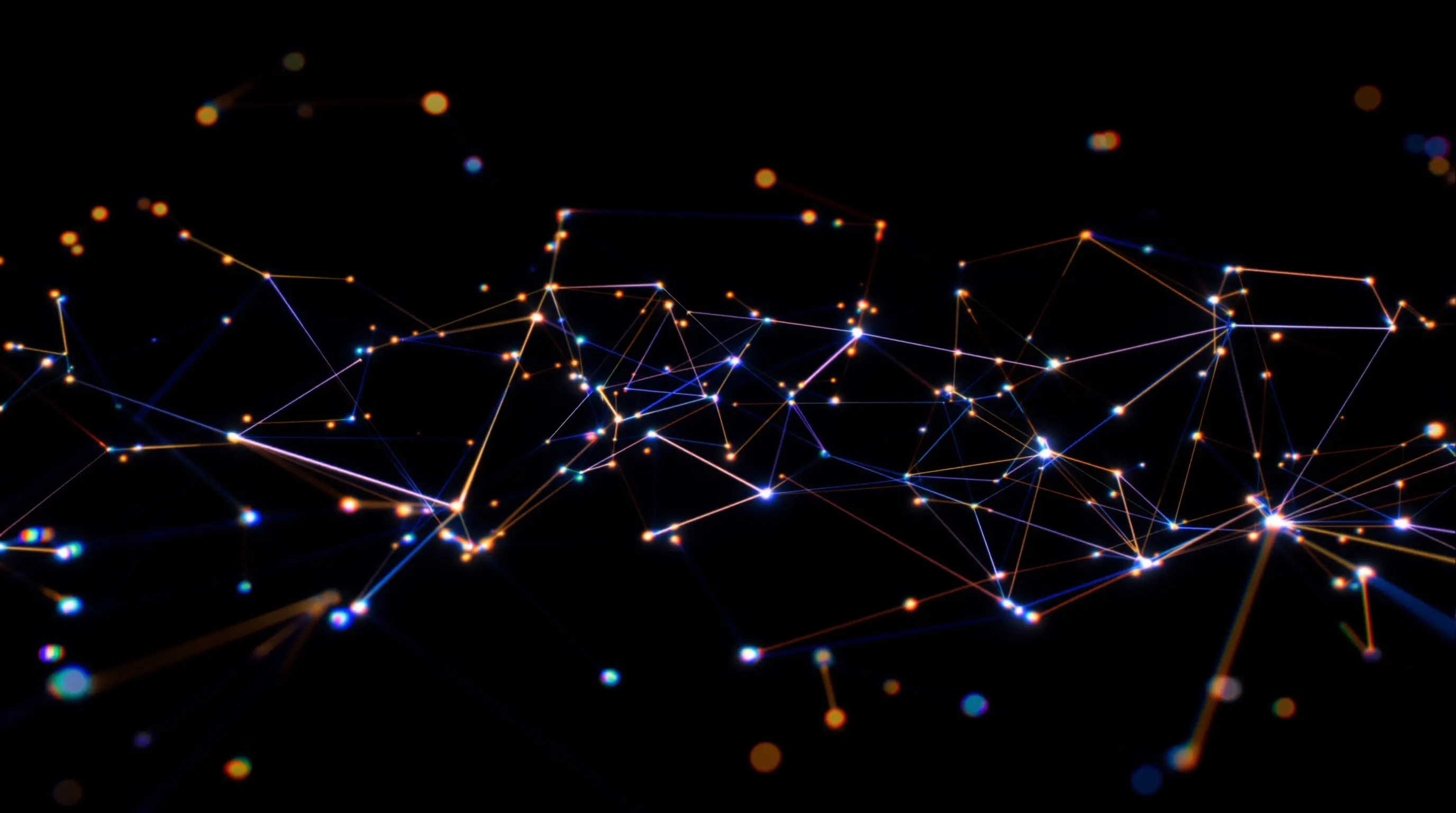 Abstract dark navy geometric grid pattern with glowing lines and nodes representing financial compliance data